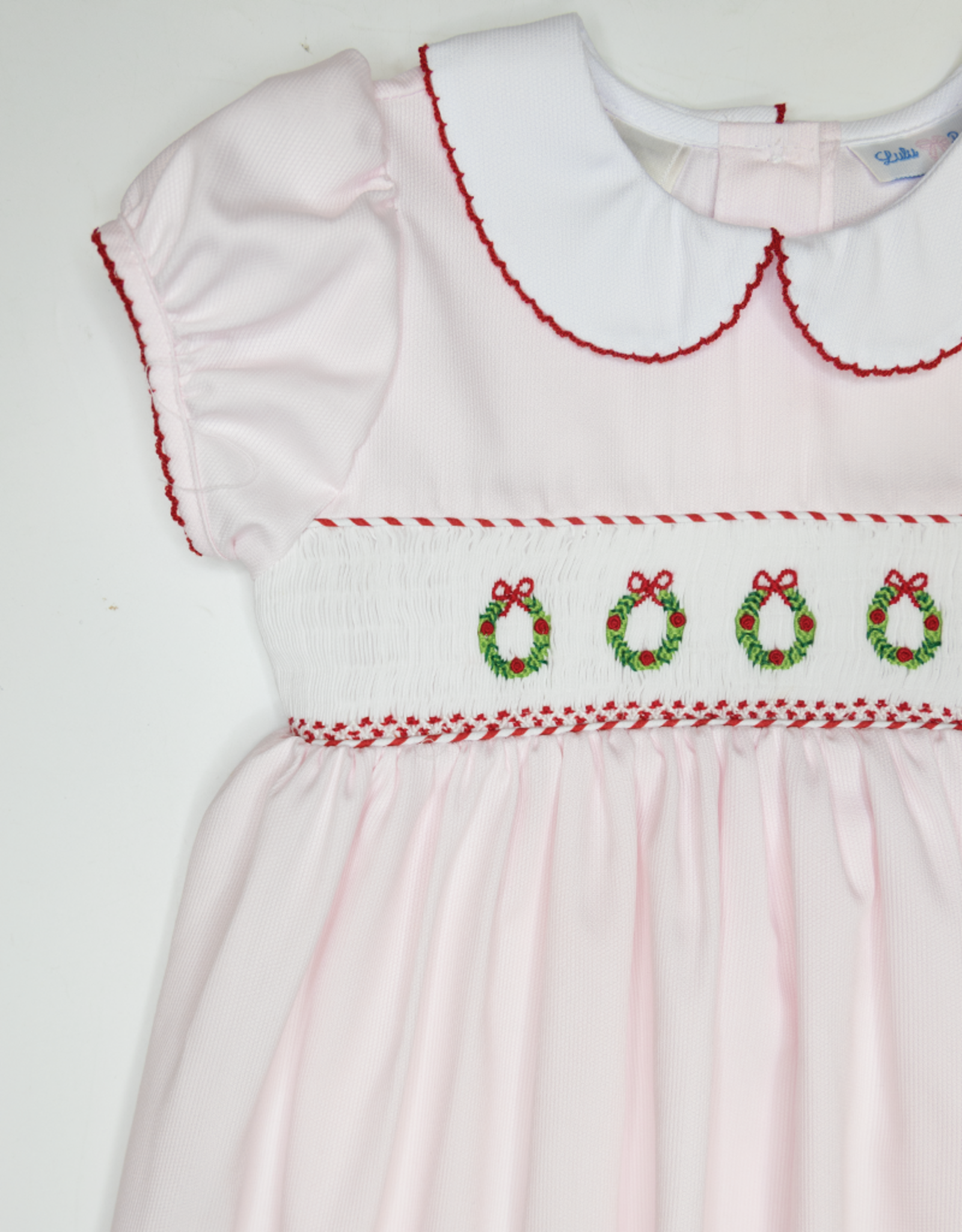 Lulu Bebe LBF25 Rose Pink Wreath Smocked Waist Dress