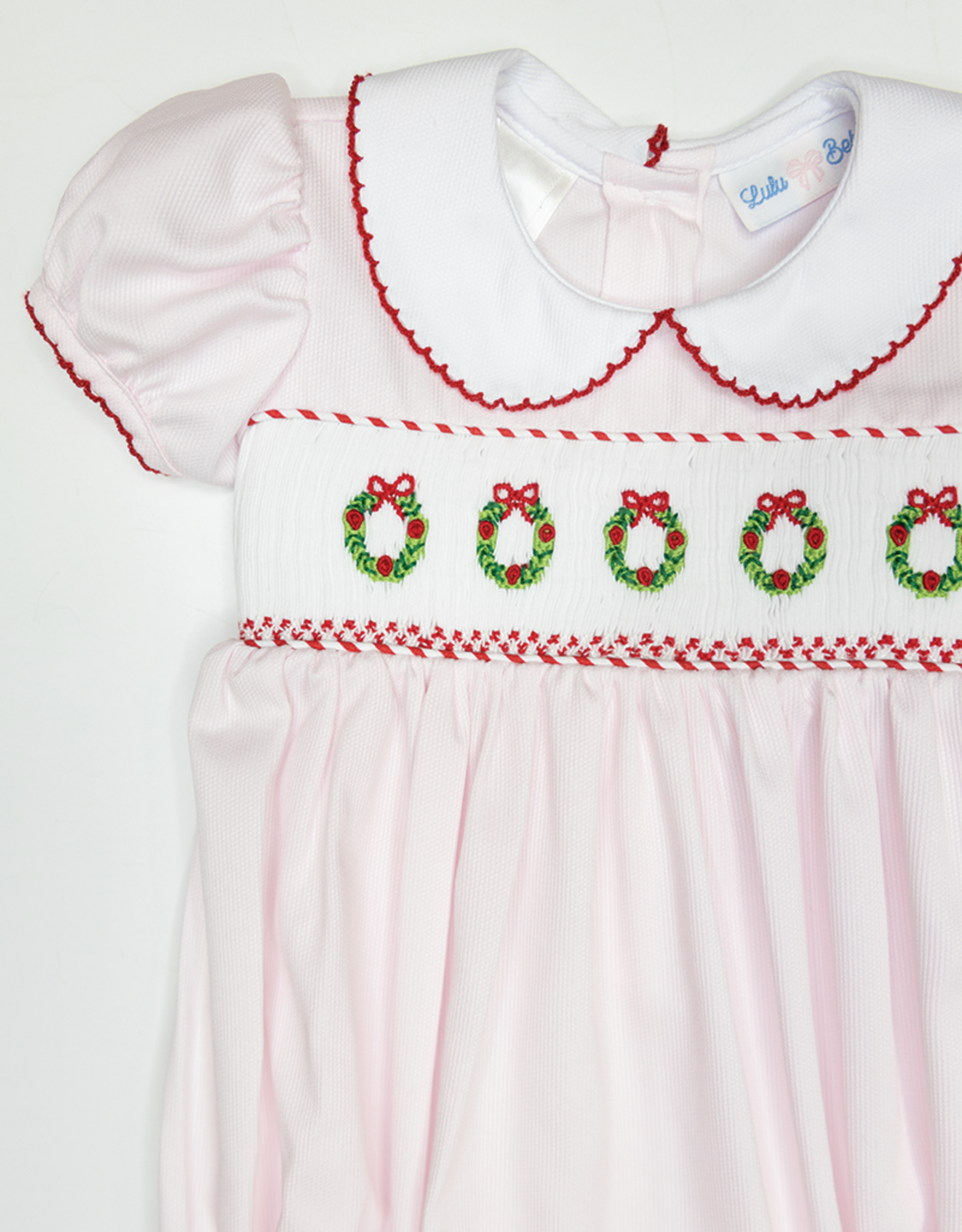 Lulu Bebe LBF25 Rosie Pink Wreath Smocked Bubble
