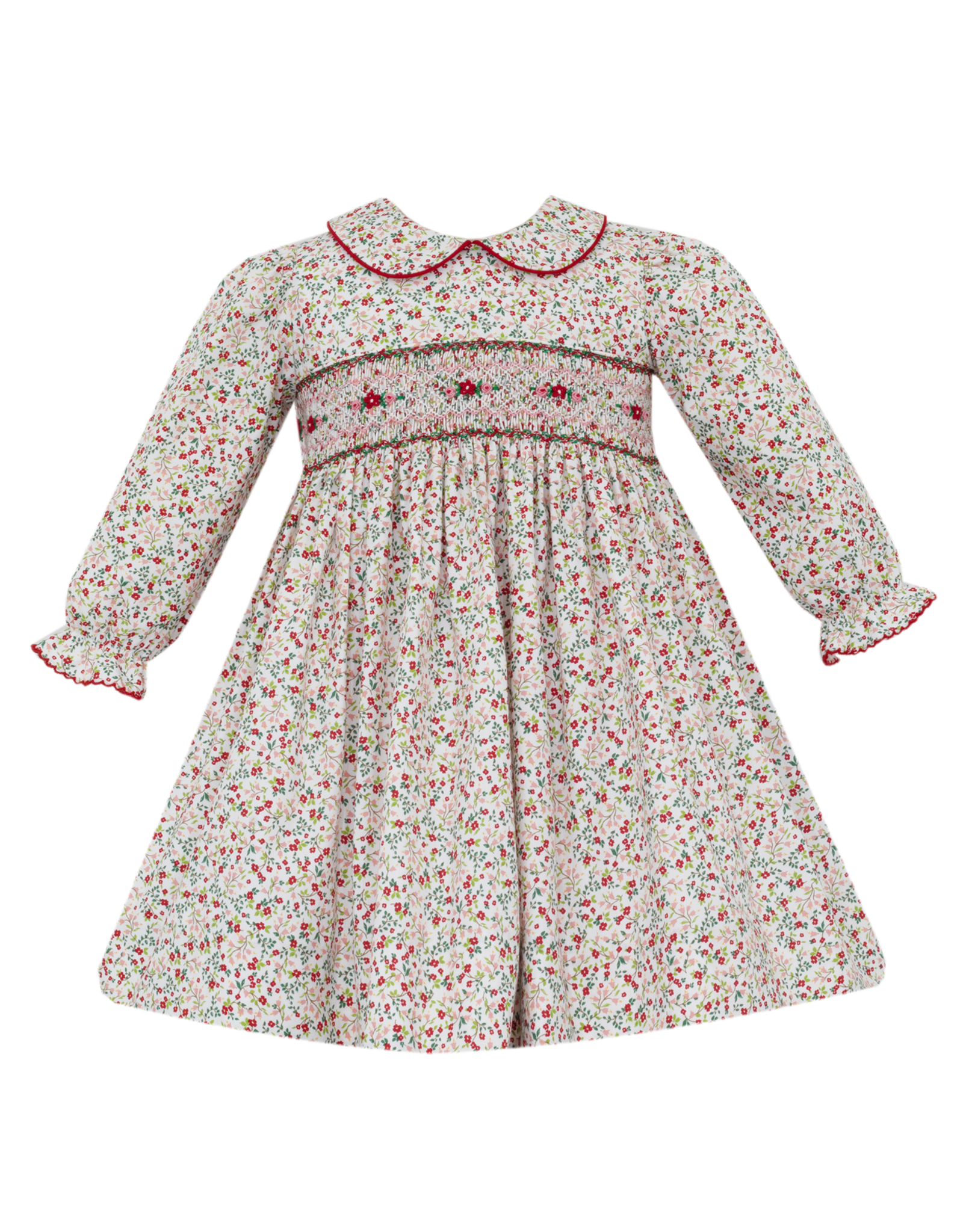 Anavini 245DL Lily Liberty Red Pink Floral Smocked Dress