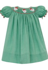 Petit Bebe 141A Green Santa Face Smocked Bishop Dress