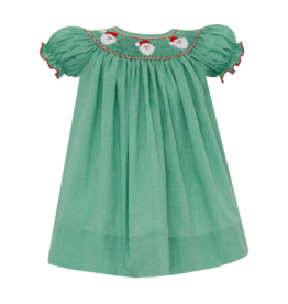 Petit Bebe Green Santa Face Smocked Bishop Dress