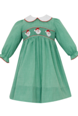 Petit Bebe 141DL Green Santa Face Smocked Sash Dress