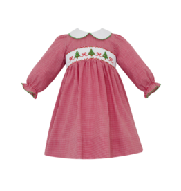 Petit Bebe Trees Bows Smocked Sash Dress