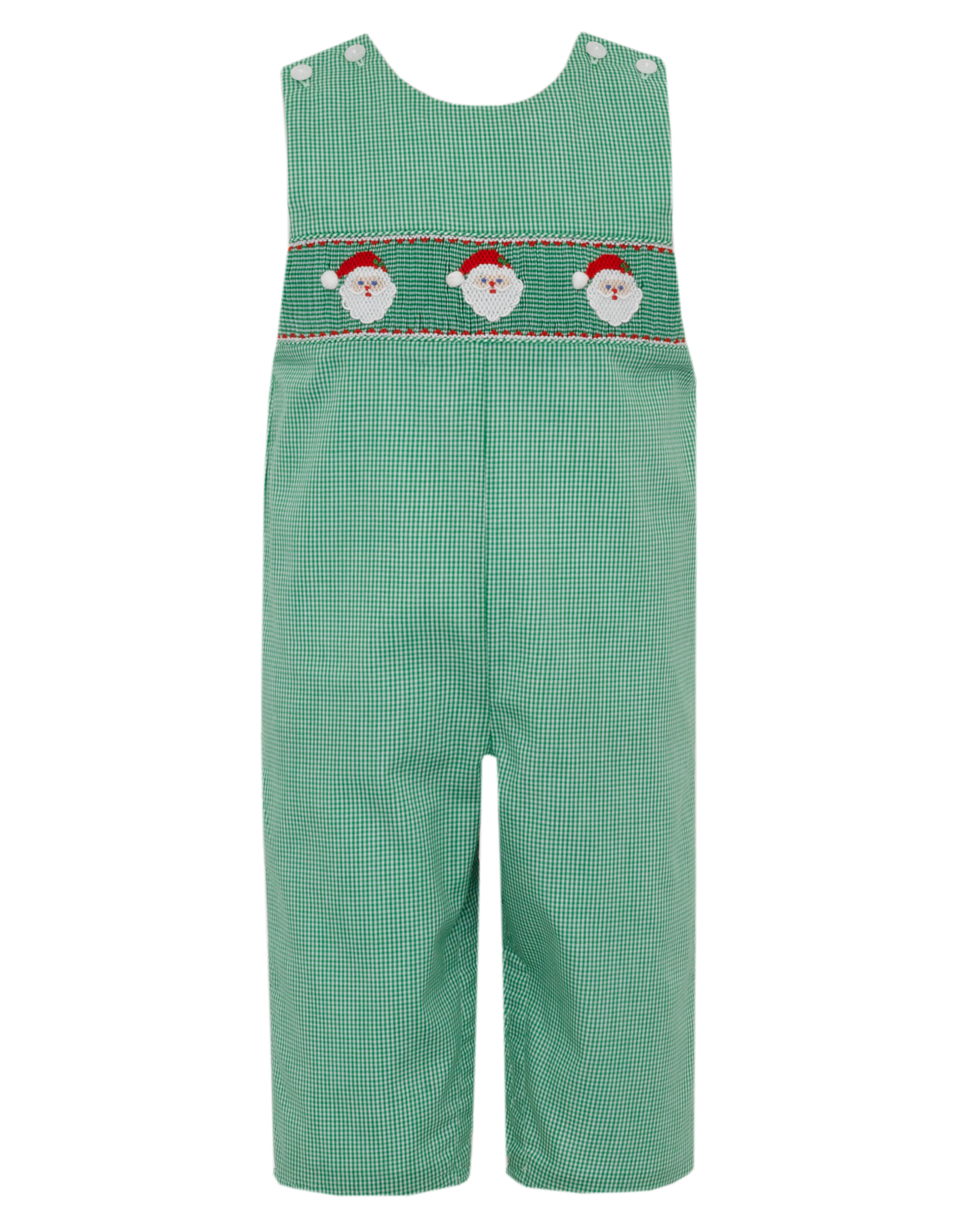 Petit Bebe 141K Green Santa Face Smocked Long Jon jon