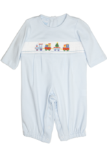 Petit Bebe 450I2 Xmas Train Blue Knit Smocked Romper