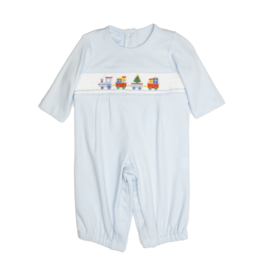 Petit Bebe (24 Month) Xmas Train Blue Knit Smocked Romper