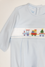 Petit Bebe 450I2 Xmas Train Blue Knit Smocked Romper