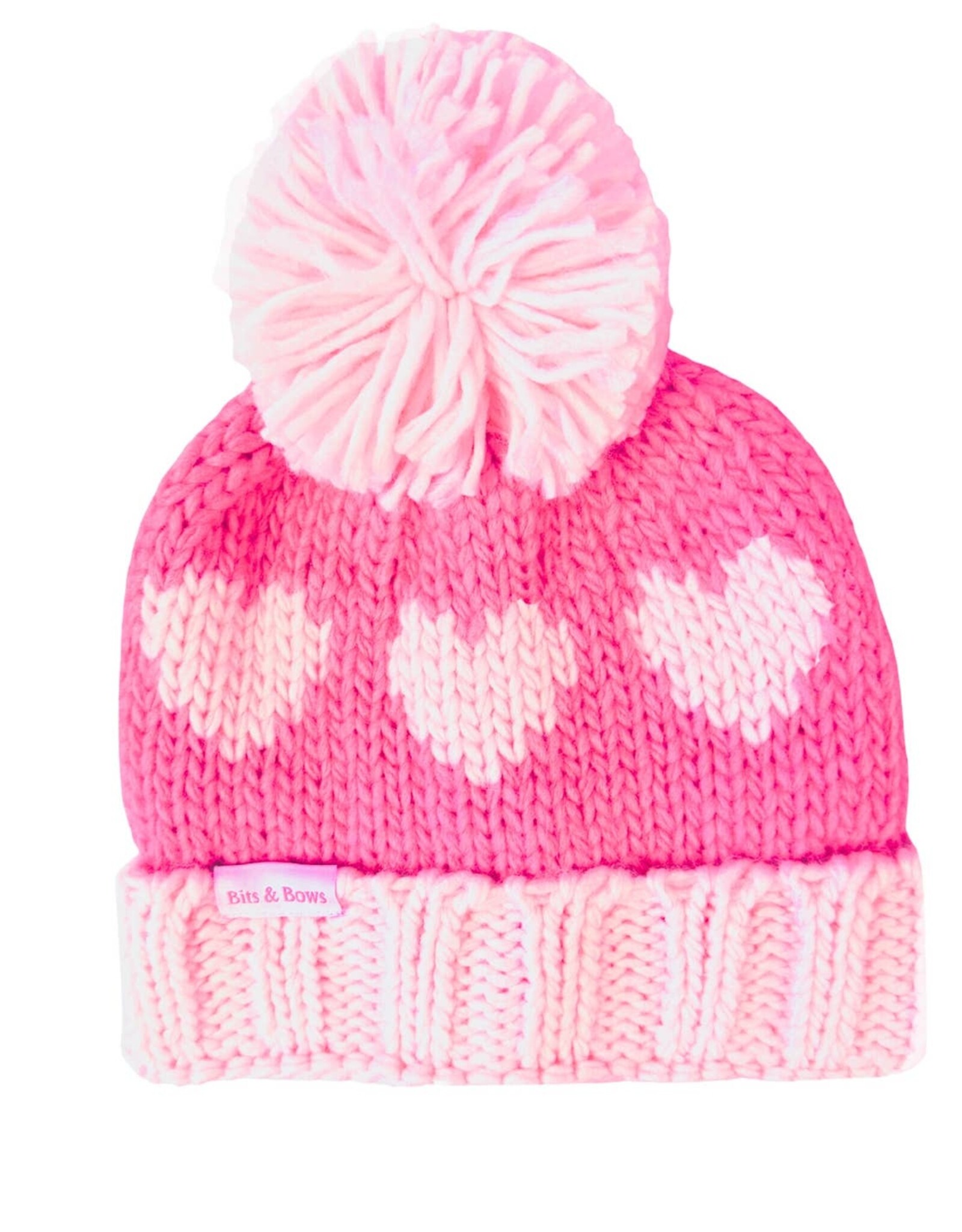 Bits & Bows BB Knit Hat Hearts Hot Pink