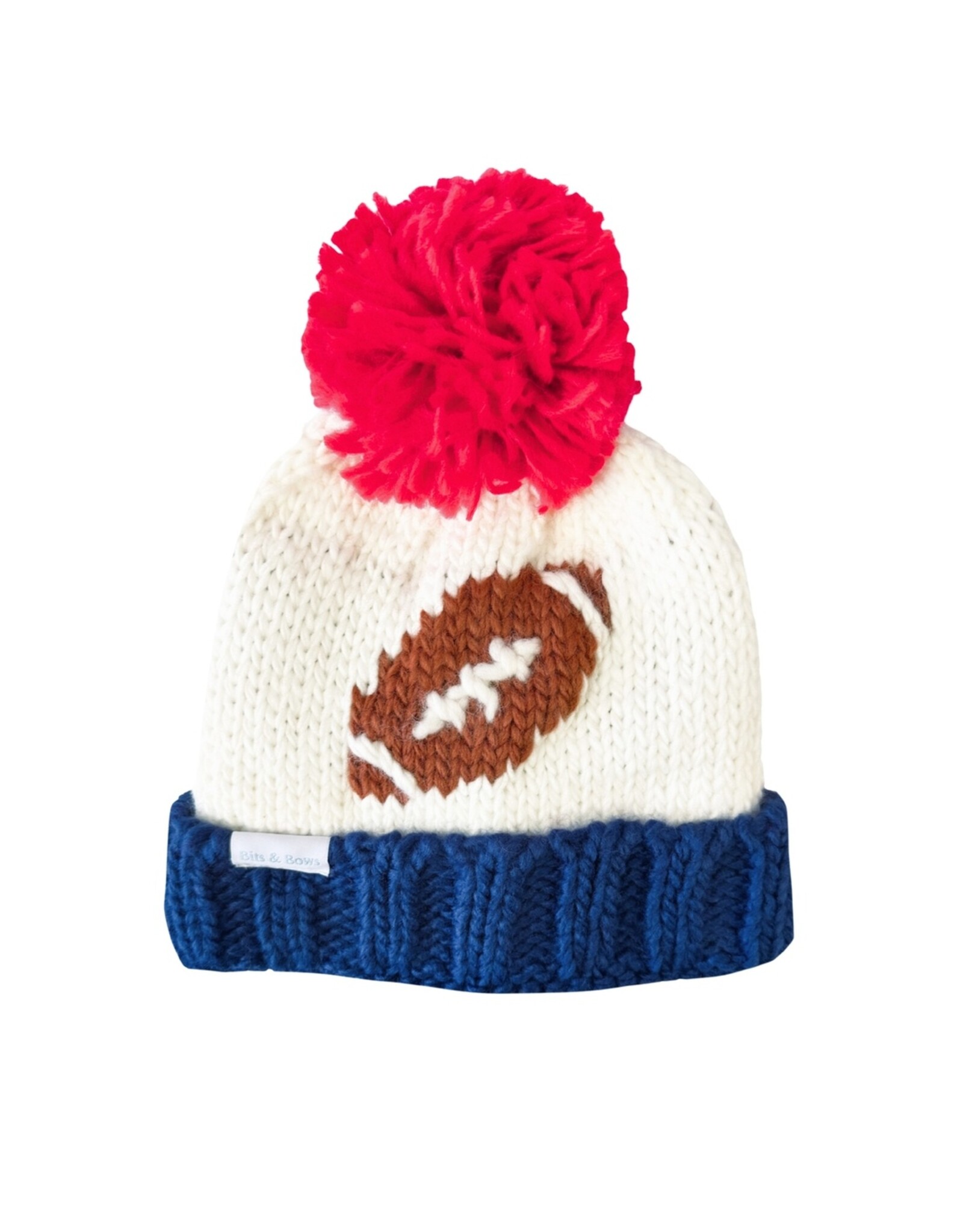 Bits & Bows BB Knit Hat Red/Navy Football