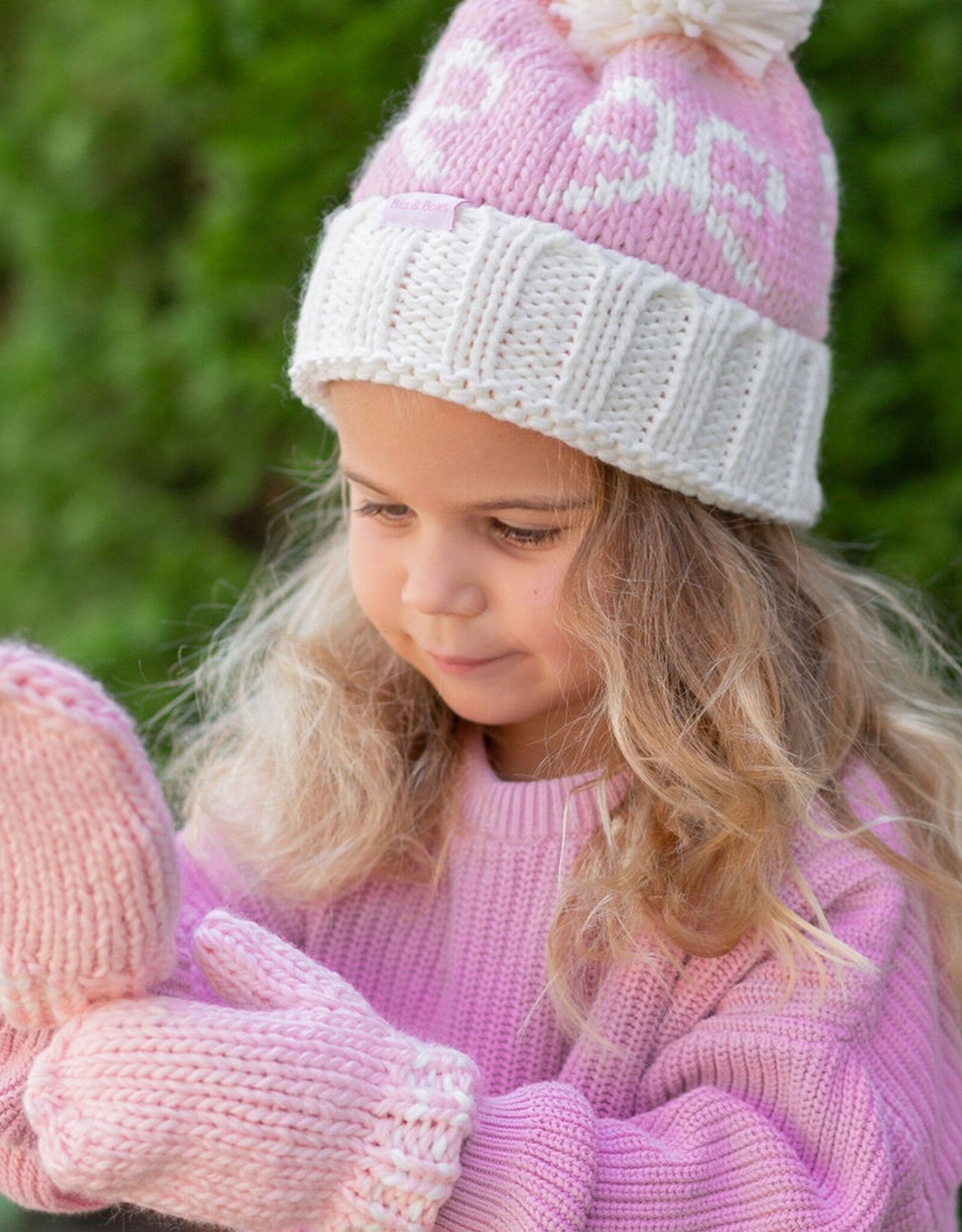 Bits & Bows BB Knit Hat Pink Bows