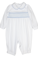 Baby Blessings BB1495 White/Blue Smocked Levi Romper