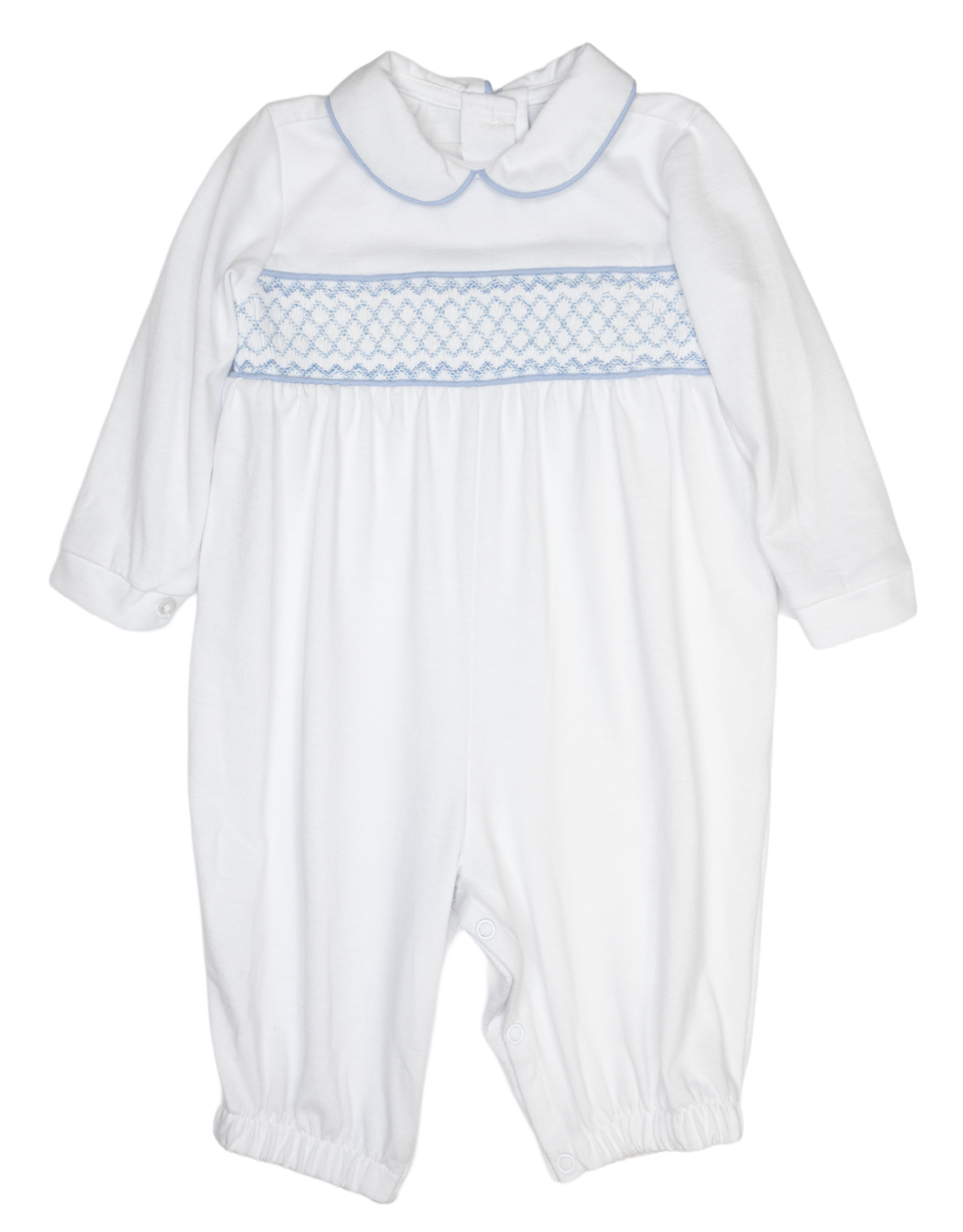 Baby Blessings BB1495 White/Blue Smocked Levi Romper
