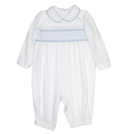 Baby Blessings White/Blue Smocked Levi Romper