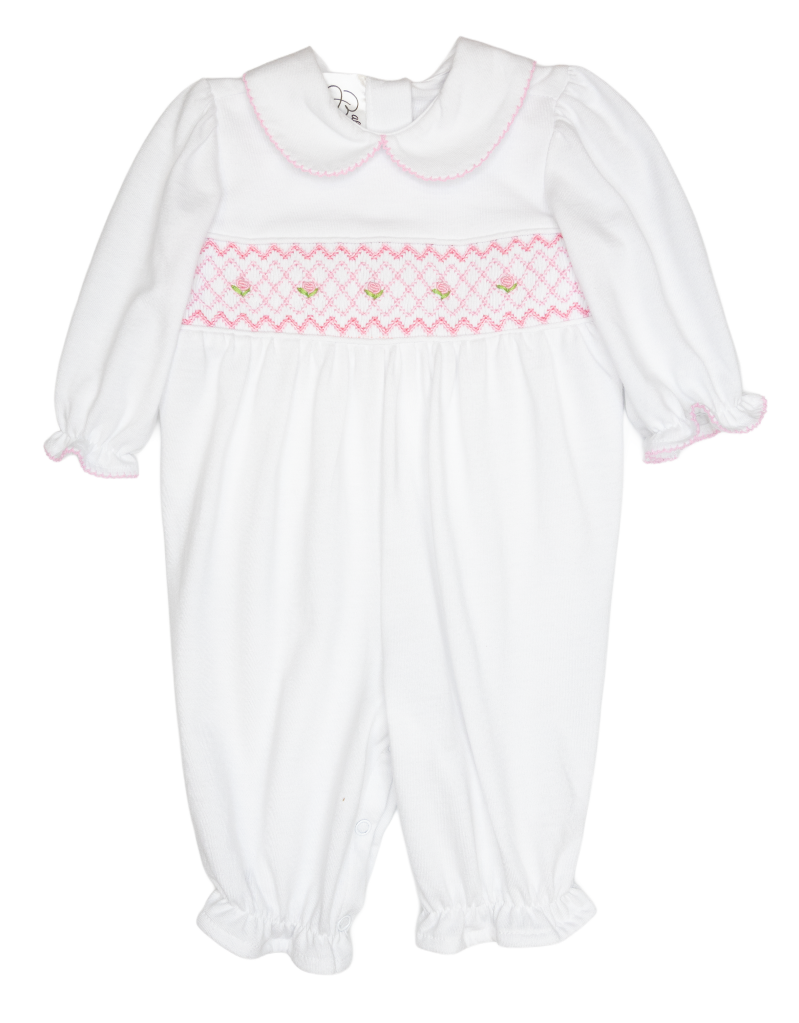 Baby Blessings BB1497 White/Pink Smocked Claire Romper