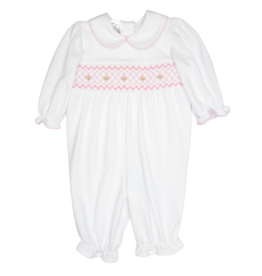 Baby Blessings White/Pink Smocked Claire Romper