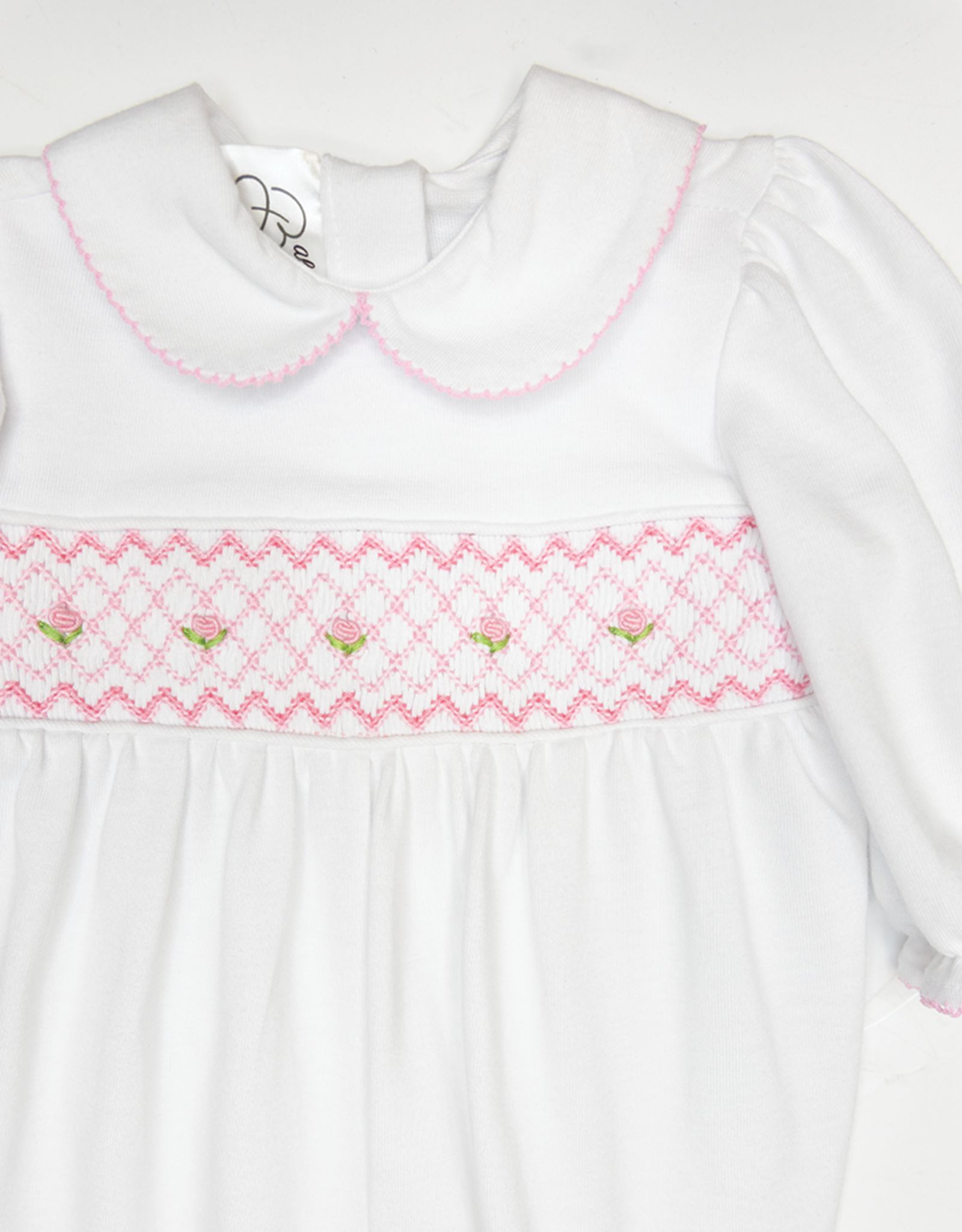 Baby Blessings BB1497 White/Pink Smocked Claire Romper