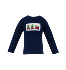 Anavini Christmas Tree Train Smocked Shirt