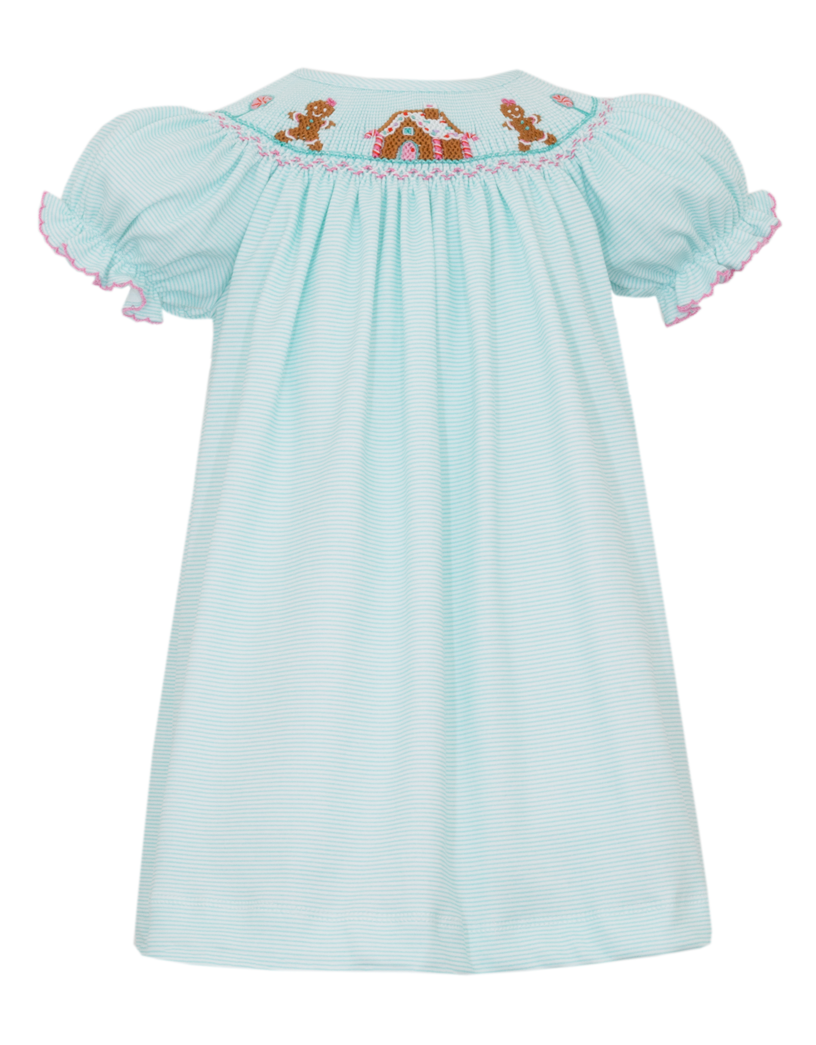 Petit Bebe 448A Gingerbread House Knit Smocked Bishop Dress