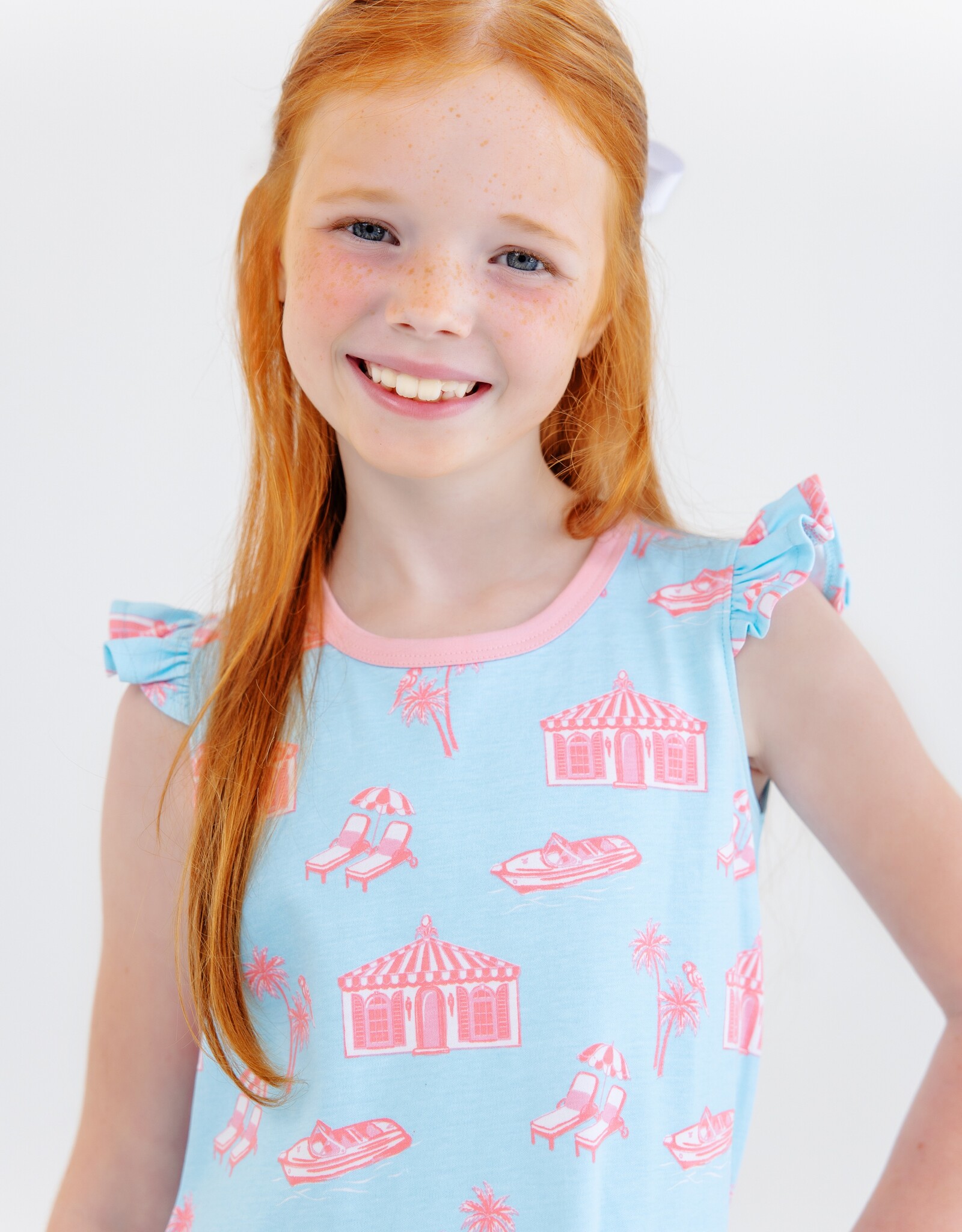 TBBC Angel Sleeve Polly Play Dress Parrot Cay Canopy/Sandpearl Pink