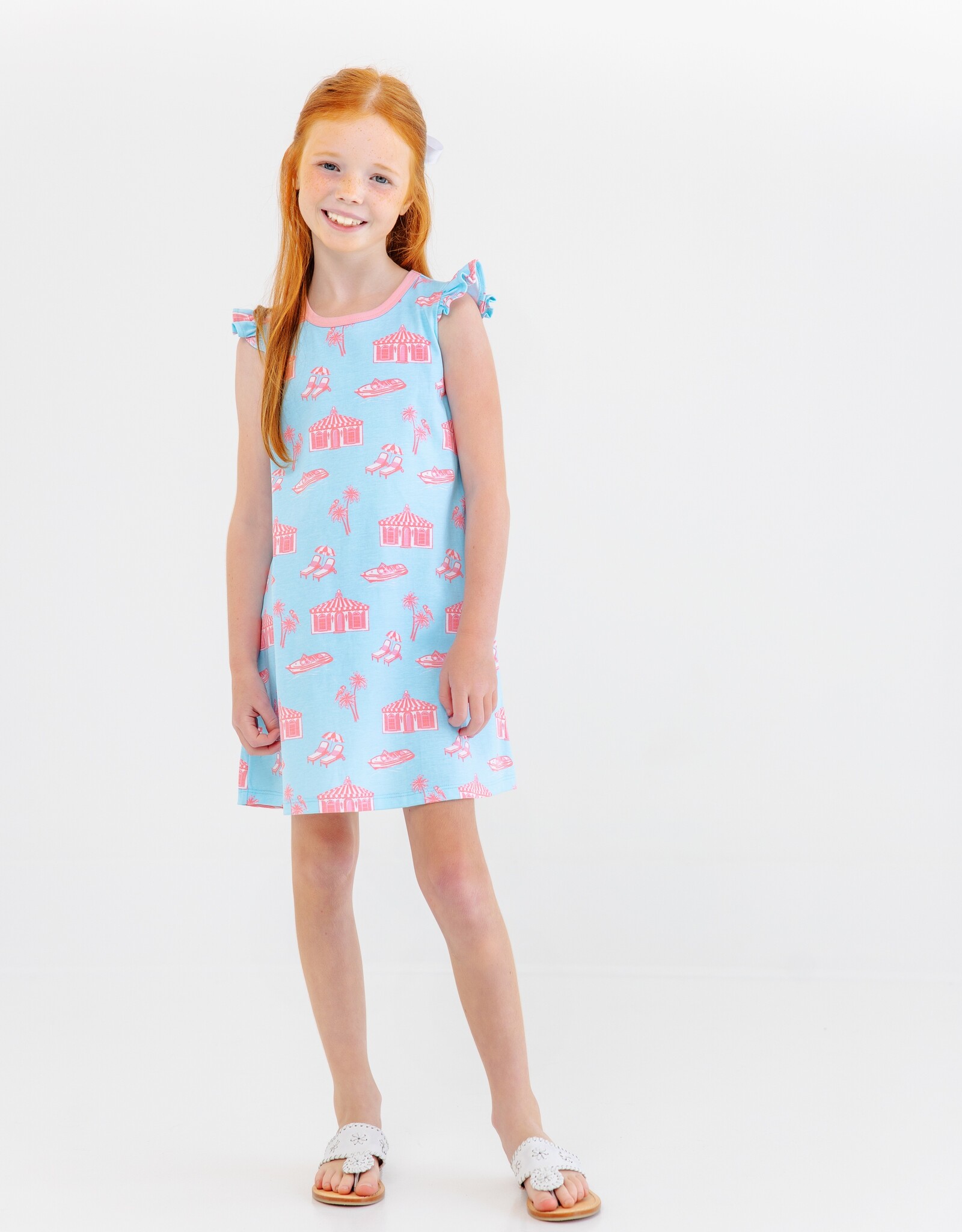 TBBC Angel Sleeve Polly Play Dress Parrot Cay Canopy/Sandpearl Pink