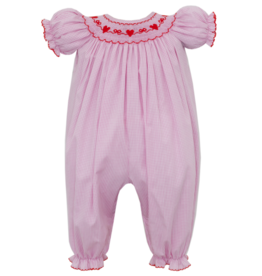 Petit Bebe Heart Bow Smocked Long Bubble