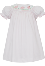 Petit Bebe 426R Bunny Pink Knit Stripe Smocked Bishop Dress