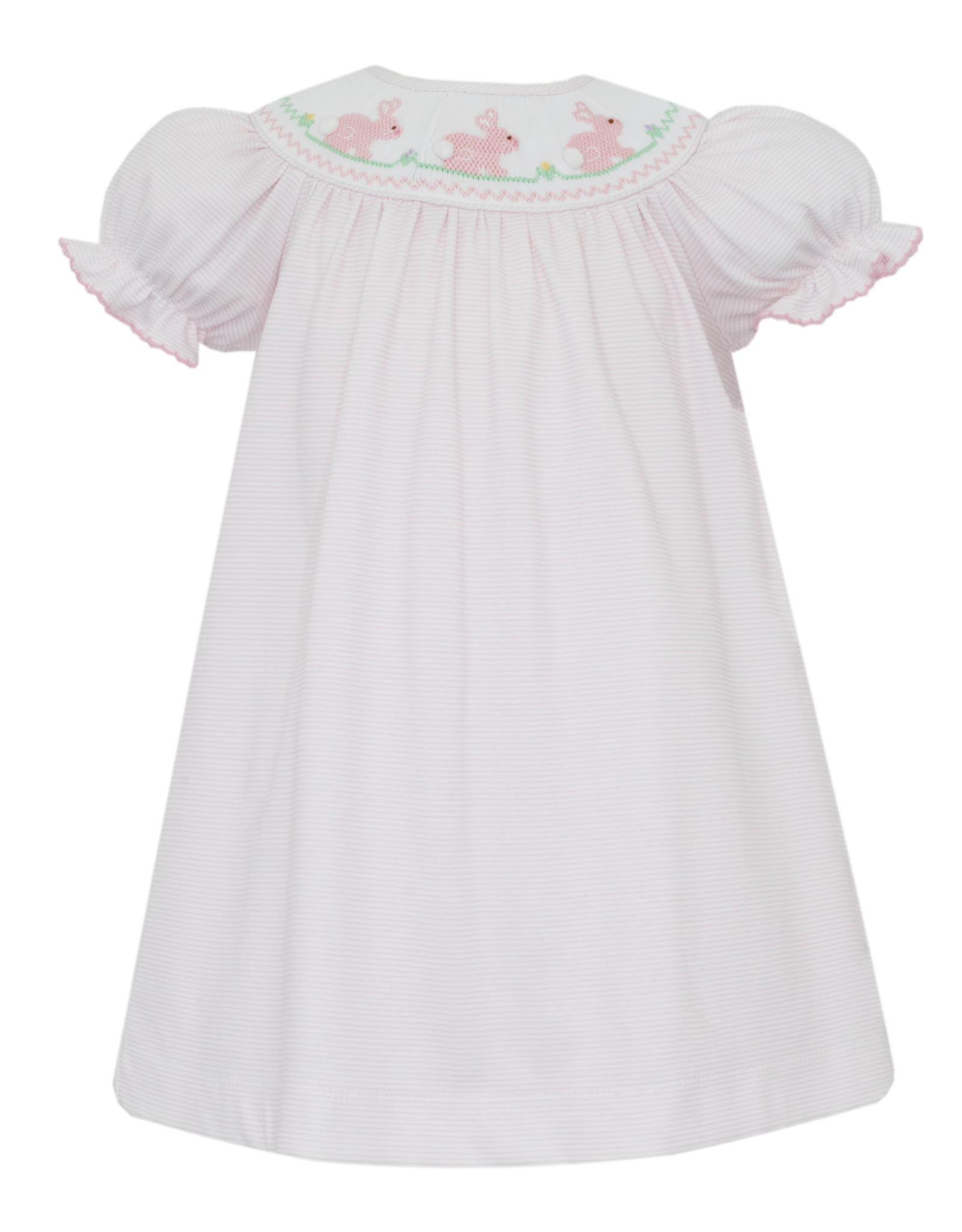 Petit Bebe 426R Bunny Pink Knit Stripe Smocked Bishop Dress