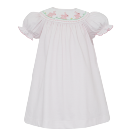 Petit Bebe Bunny Pink Knit Stripe Smocked Bishop Dress