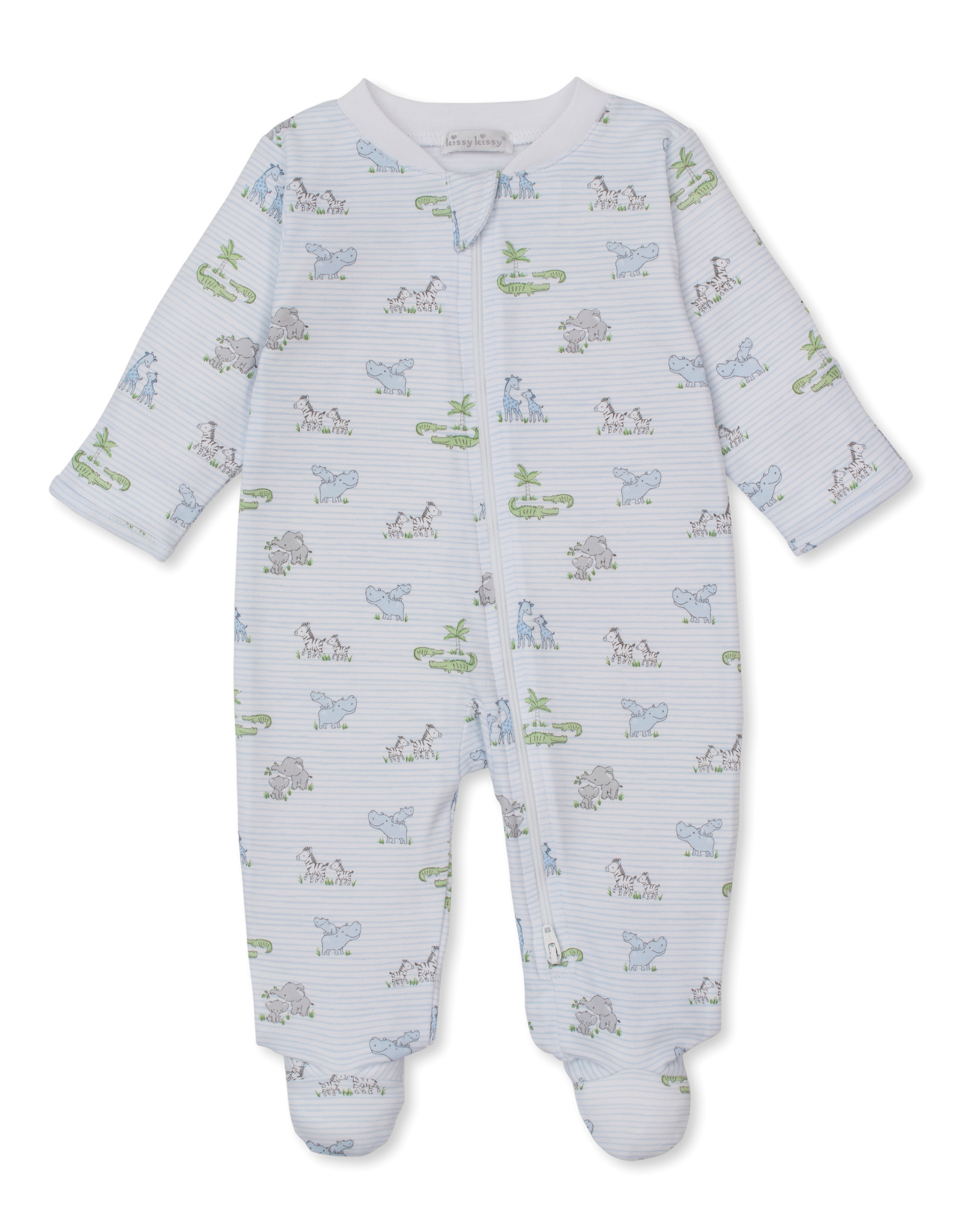 Kissy Kissy Safari Party Zip Footie Blue