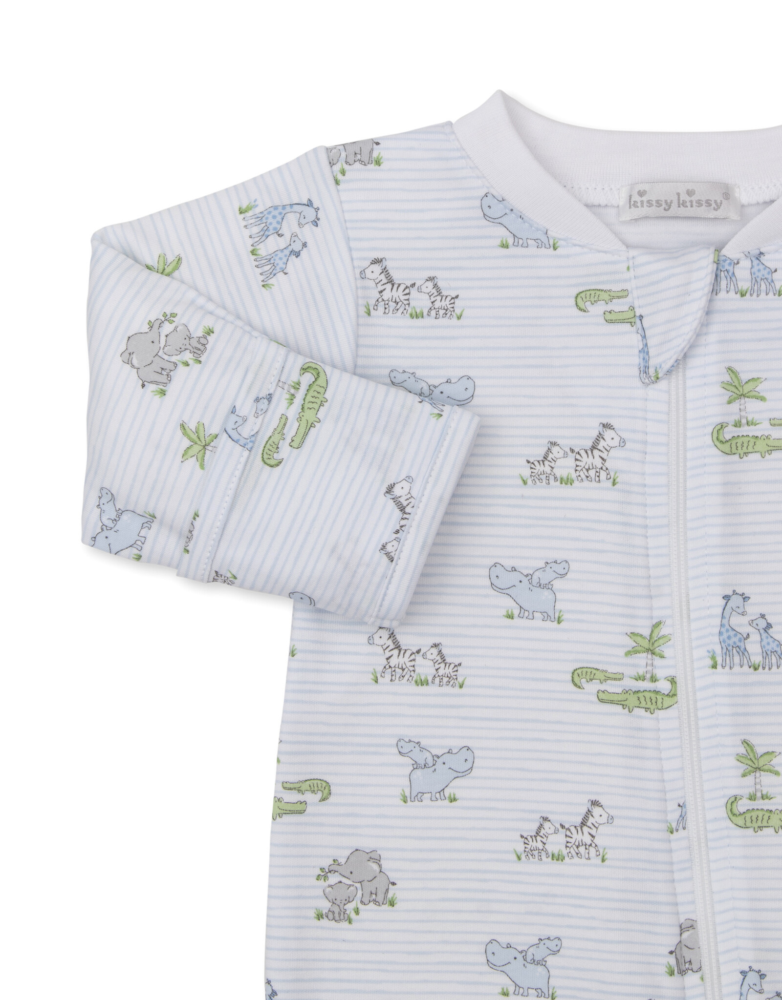 Kissy Kissy Safari Party Zip Footie Blue