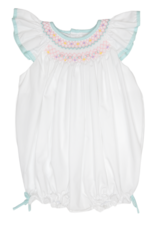 Petit Ami 2242 White/Aqua Smocked Bubble