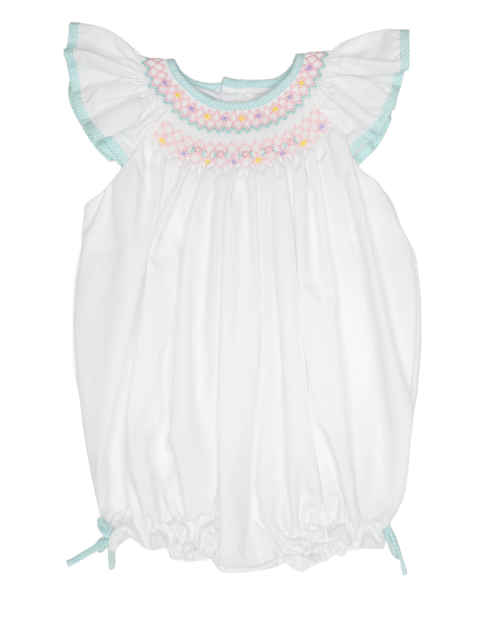 Petit Ami 2242 White/Aqua Smocked Bubble