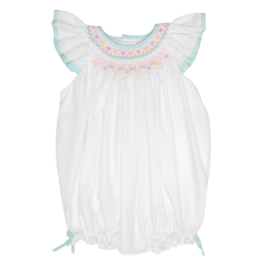 Petit Ami White/Aqua Smocked Bubble