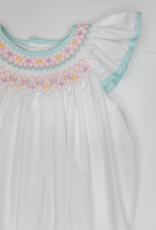 Petit Ami 2242 White/Aqua Smocked Bubble