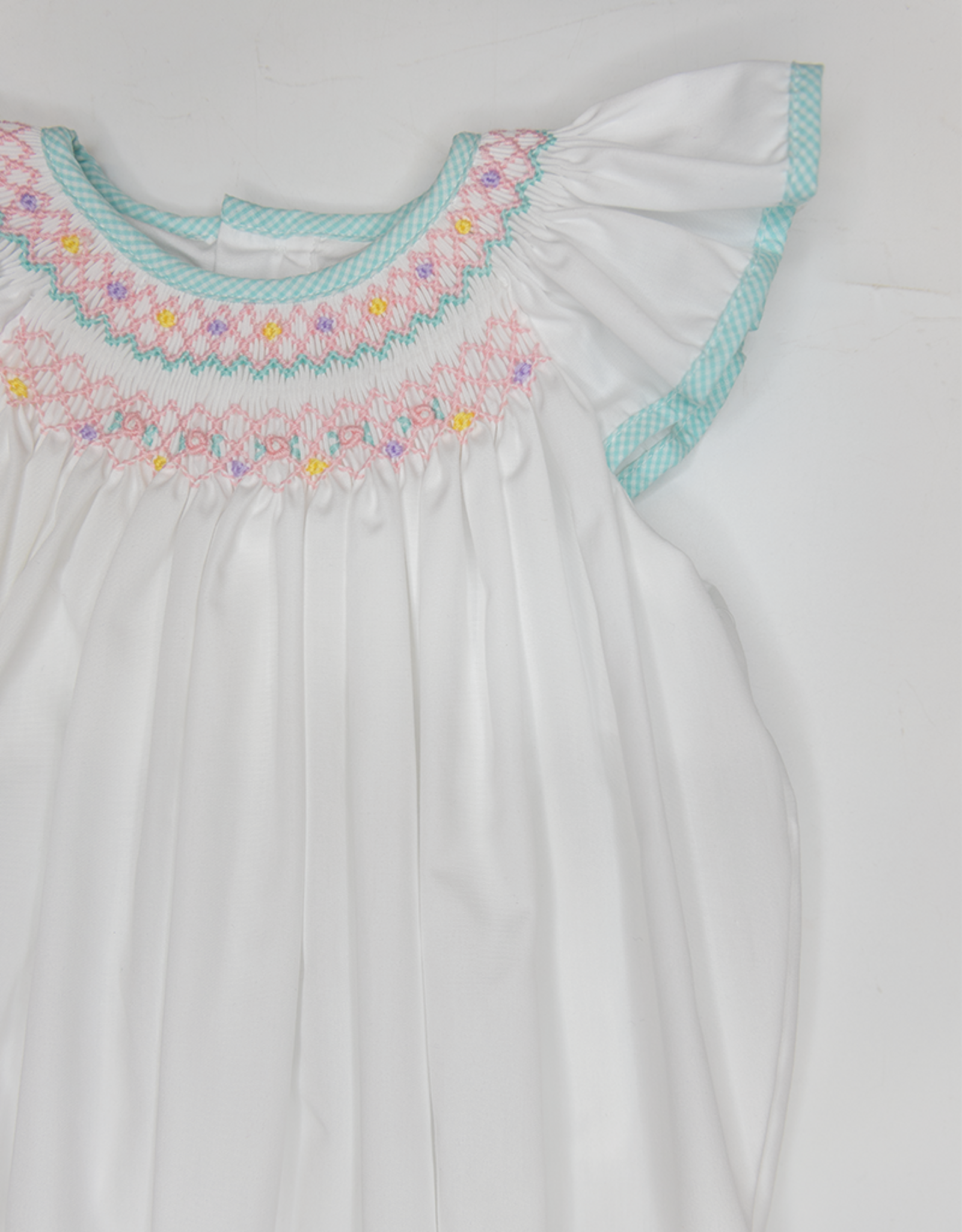 Petit Ami 2242 White/Aqua Smocked Bubble