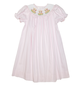 Lulu Bebe Emma Smocked Pink Bunny Bishop Dress