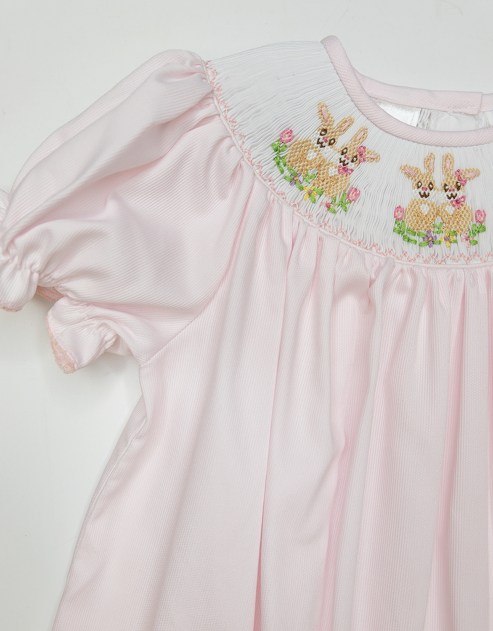 Lulu Bebe LBS26 Emma Smocked Pink Bunny Bishop