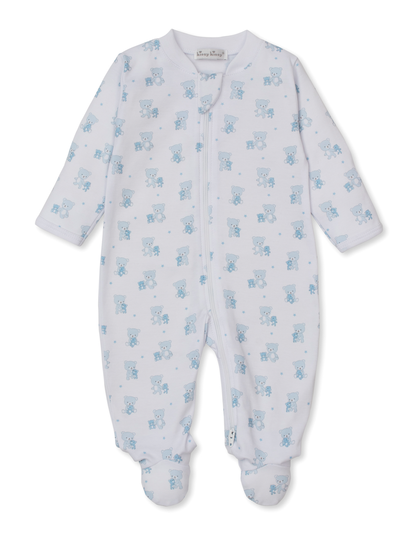 Kissy Kissy Teddy Bear Love Zip Footie Blue