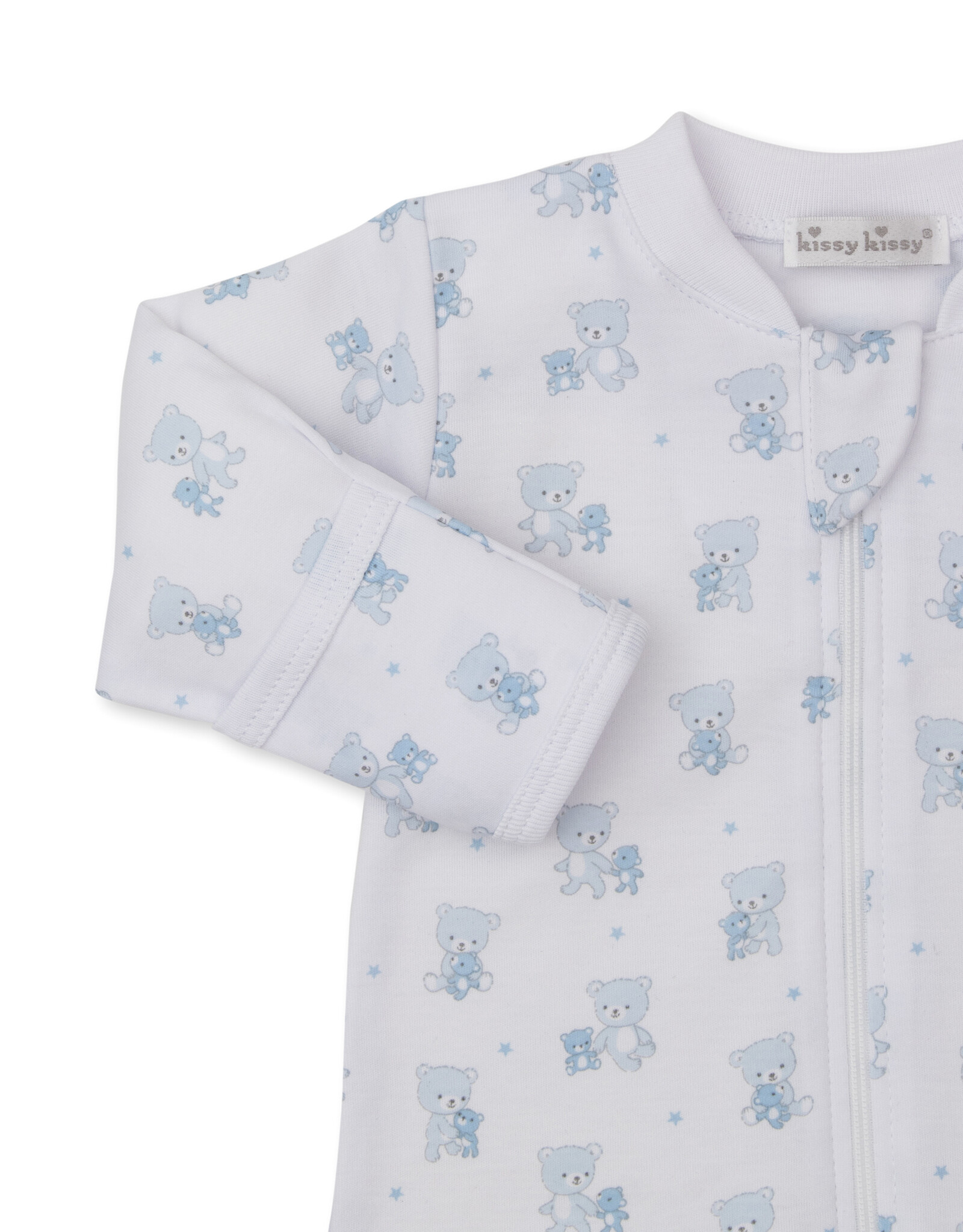 Kissy Kissy Teddy Bear Love Zip Footie Blue