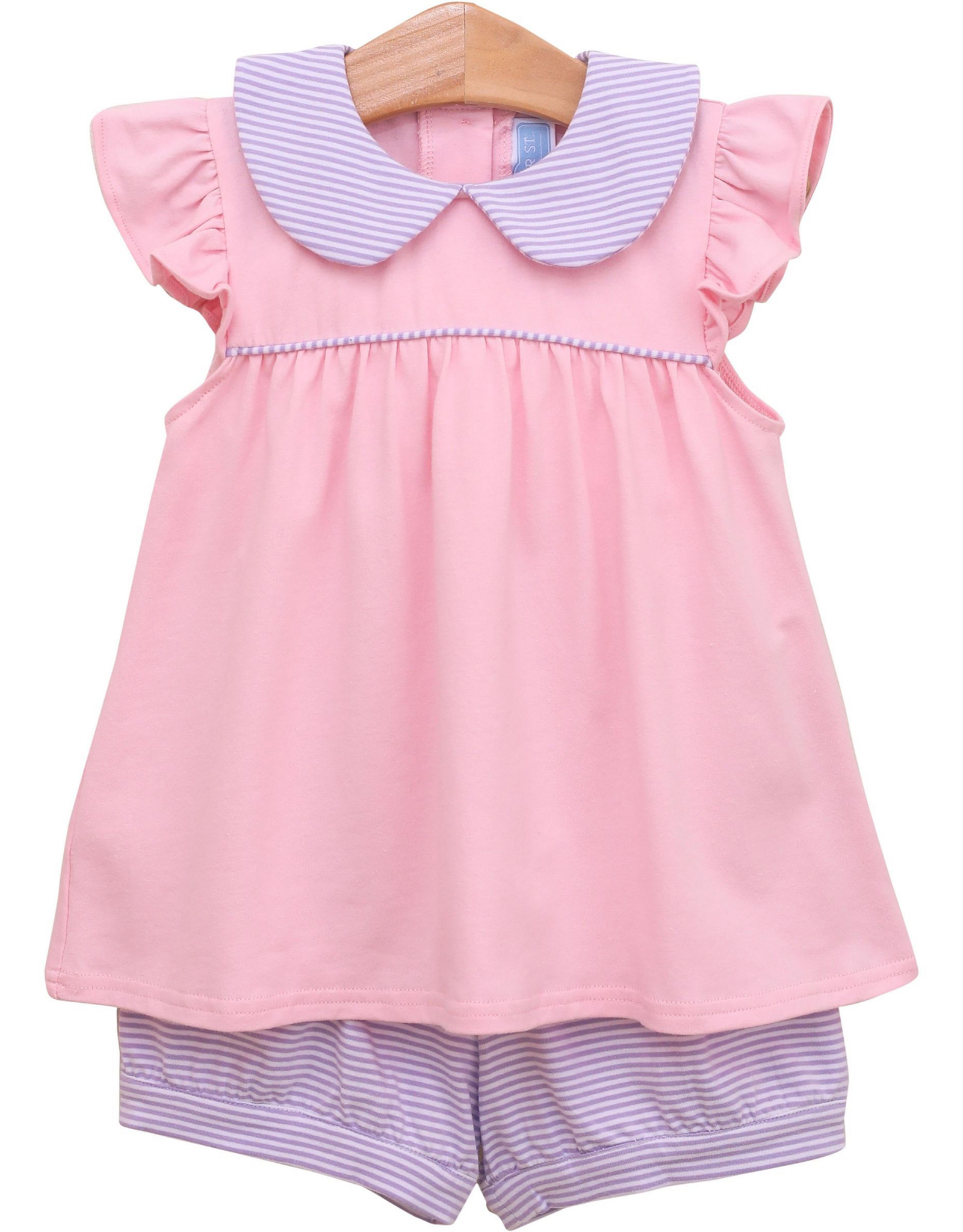 Trotter Street Kids TSS26 Genevieve Banded Short Set Lavender Stripe