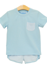 Trotter Street Kids TSS26 Madden Short Set Light Blue Gingham