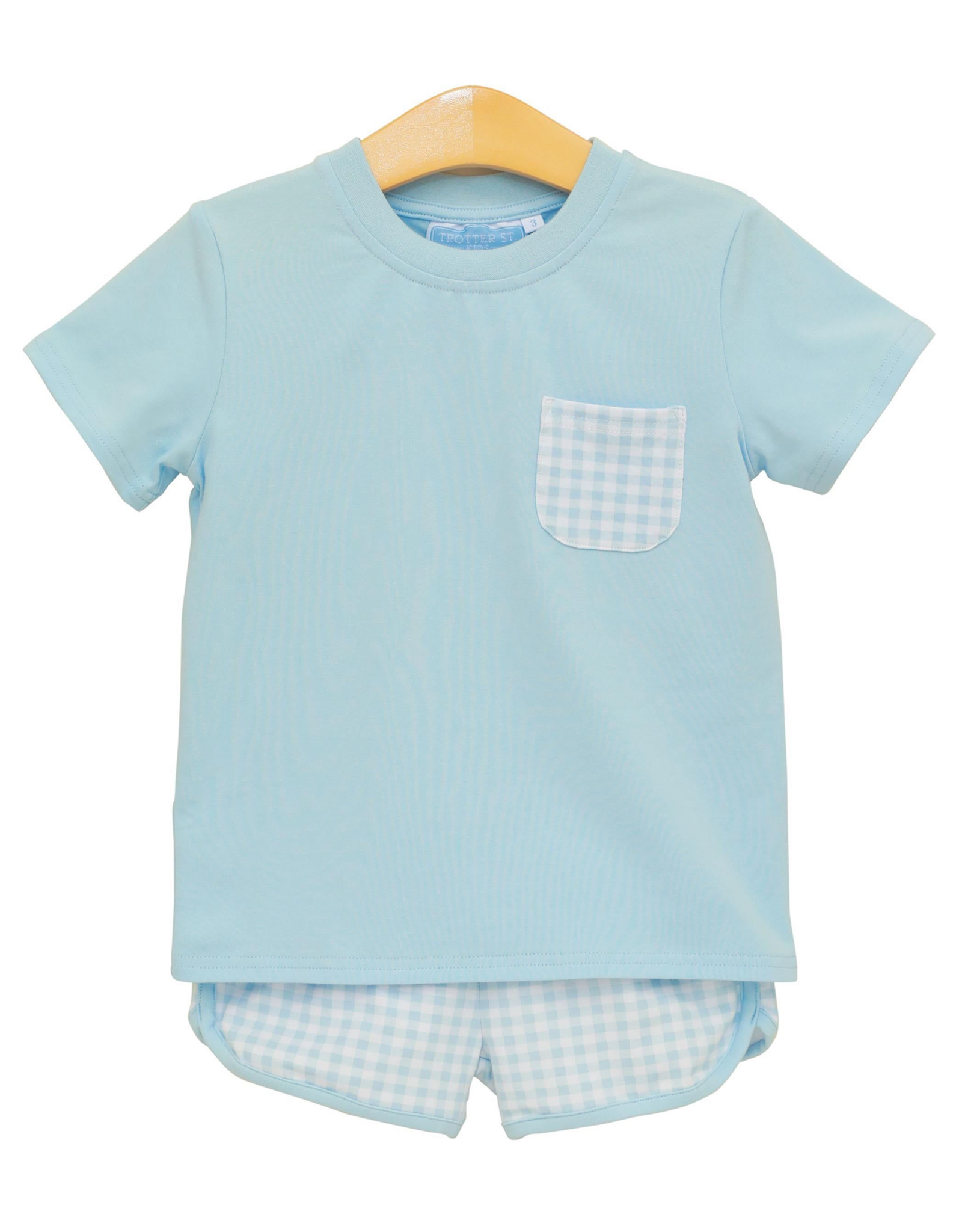Trotter Street Kids TSS26 Madden Short Set Light Blue Gingham