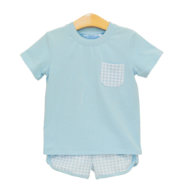 Trotter Street Kids Madden Short Set Light Blue Gingham