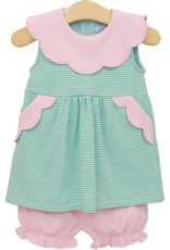 Trotter Street Kids TSS26 Penelope Bloomer Set Mint Stripe/Pink