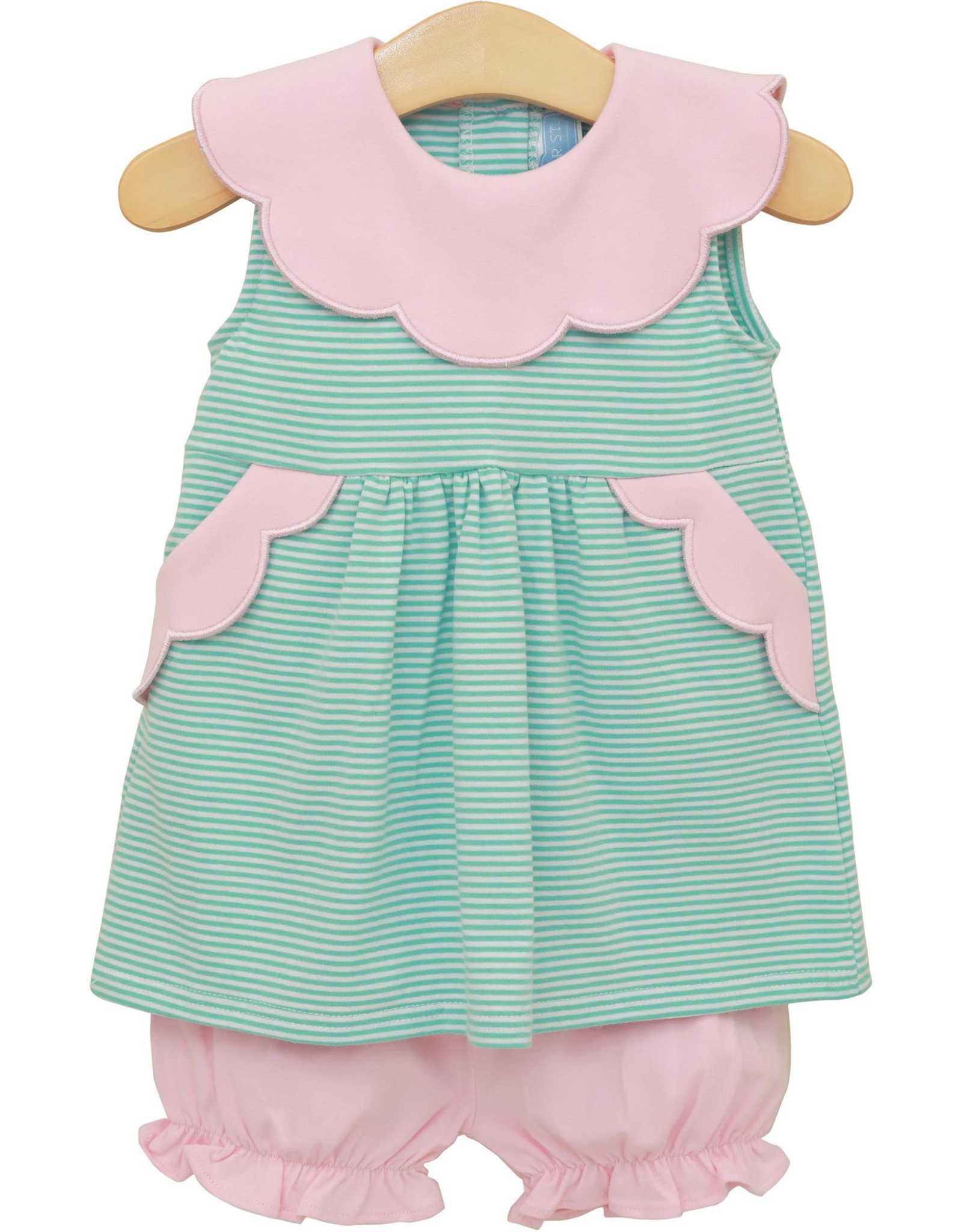 Trotter Street Kids TSS26 Penelope Bloomer Set Mint Stripe/Pink