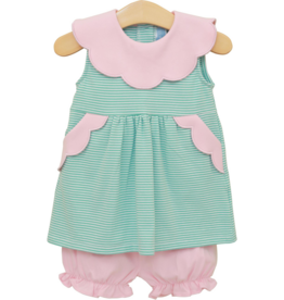 Trotter Street Kids Penelope Bloomer Set Mint Stripe/Pink