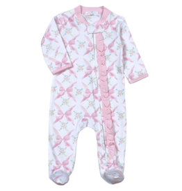 Baby Loren Pink Bows Zipper Footie