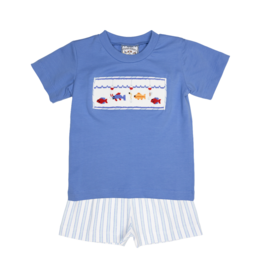 Three Sisters Hooked on Fishing Smocked Short Set