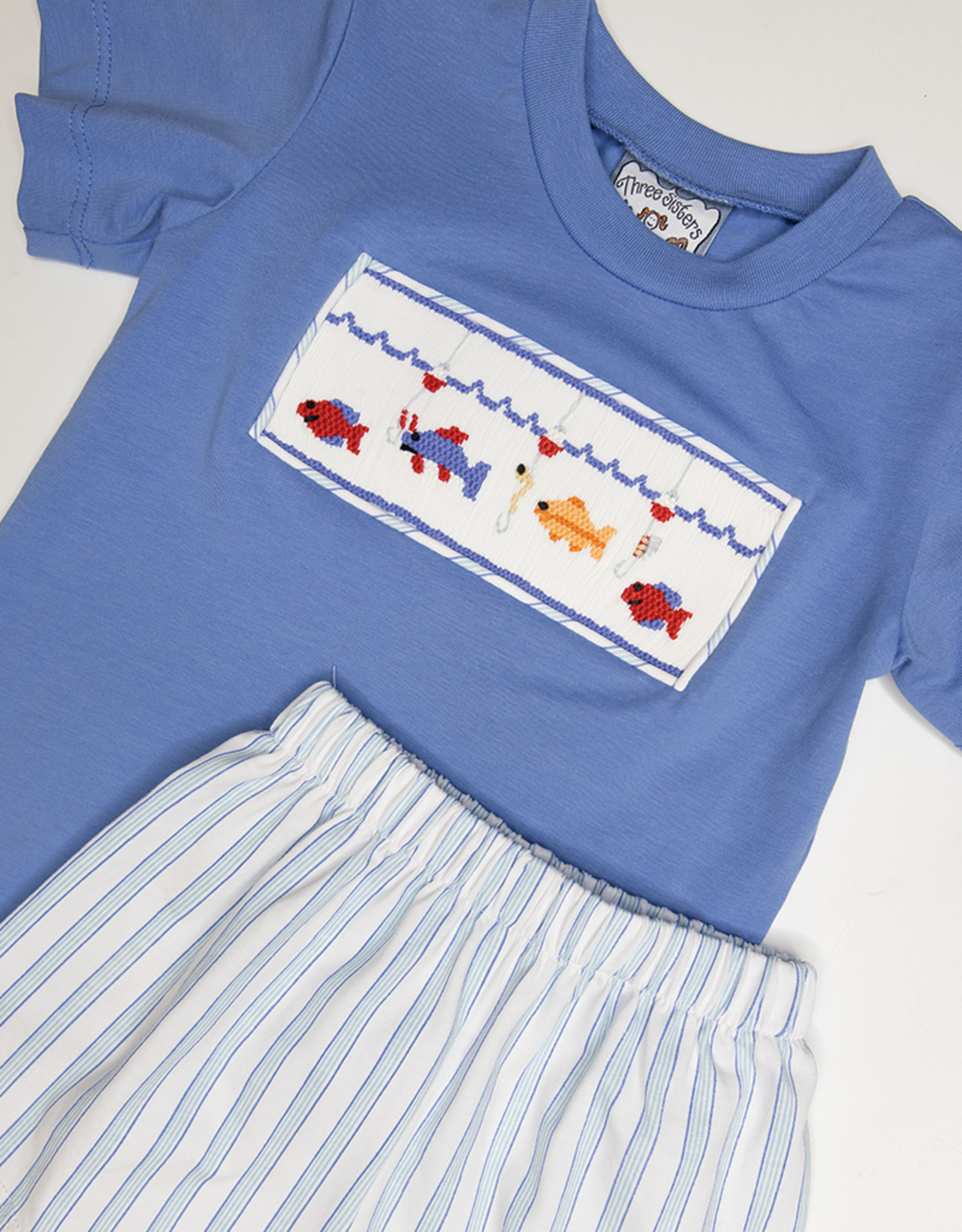 Three Sisters 727 Hooked on Fishing Smocked Short Set