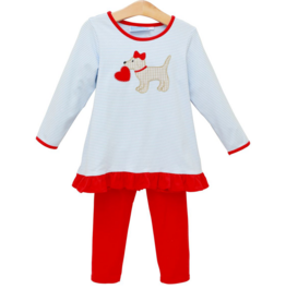 Trotter Street Kids Puppy Love Ruffle Pant Set